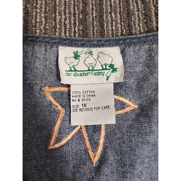 Quacker Factory Women 1X Blue Denim Vest Heart,‎ Angels Faith, Front-Button Down - Picture 5 of 11